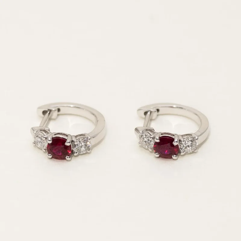 Ruby Hoop Earrings in 14kt White Gold with Diamonds (3/8ct tw)