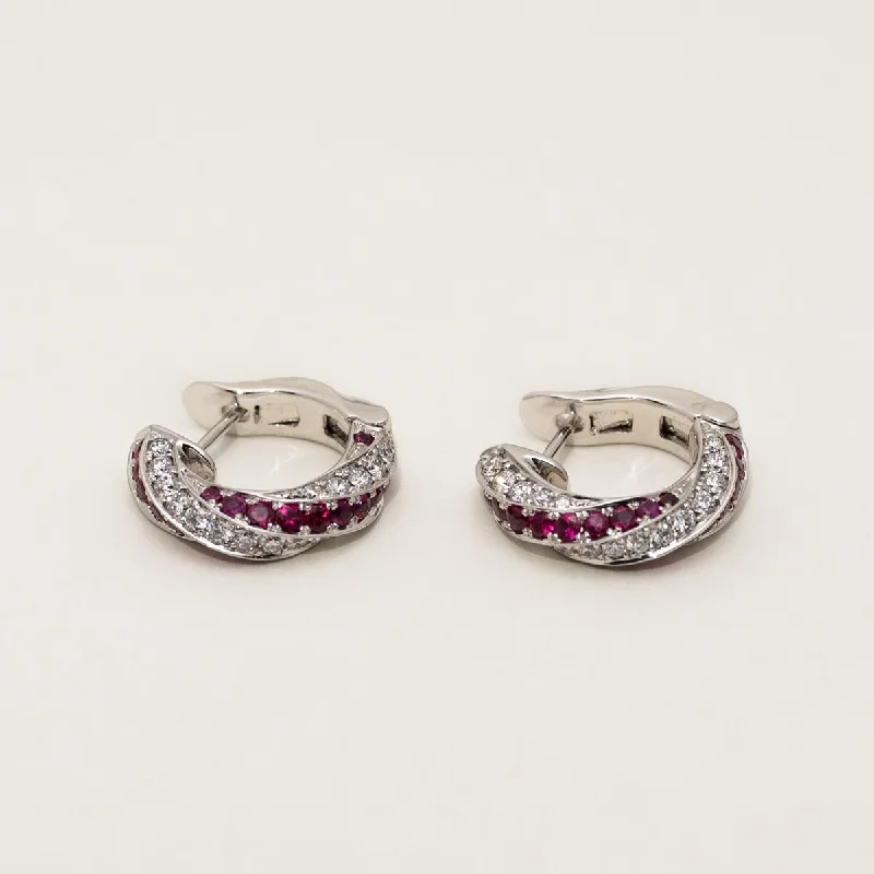 Ruby Hoop Earrings in 18kt White Gold with Diamonds (3/4ct tw)