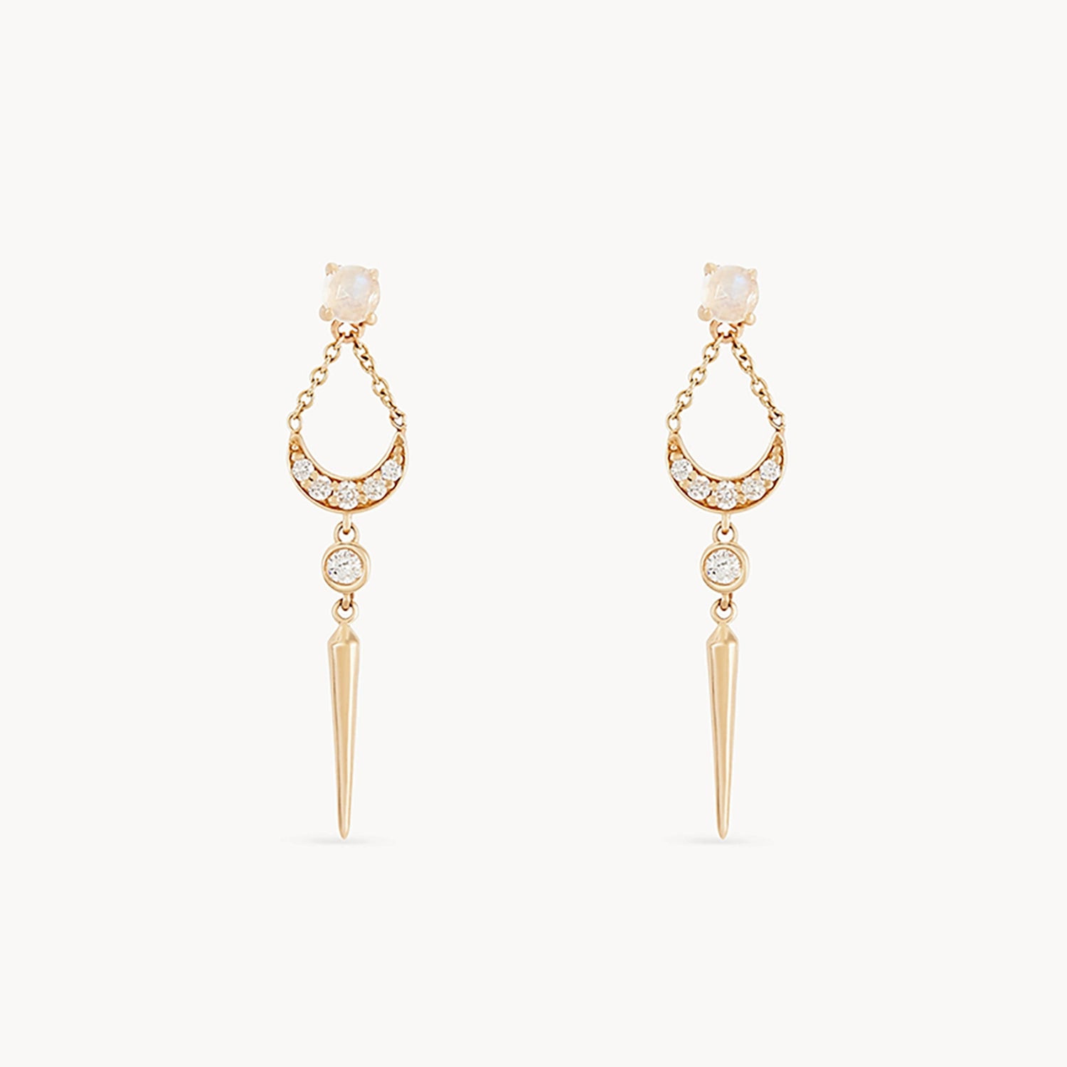 sacred geometry moonstone earring - 14k yellow gold