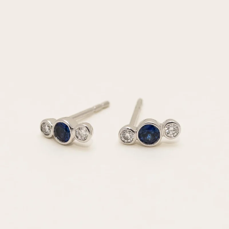 Sapphire Bezel Earrings in 14kt White Gold with Diamonds (1/7ct tw)