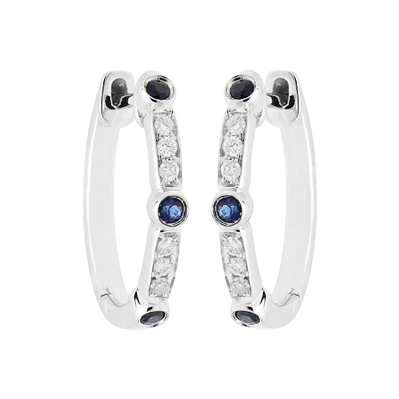 Sapphire Hoop Earrings in 14kt White Gold with Diamonds (1/10ct tw)