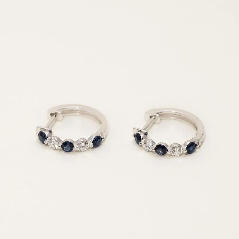 Sapphire Hoop Earrings in 14kt White Gold with Diamonds (1/3ct tw)