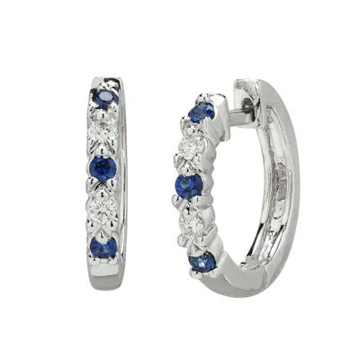 Sapphire Hoop Earrings in 14kt White Gold with Diamonds (1/4ct tw)