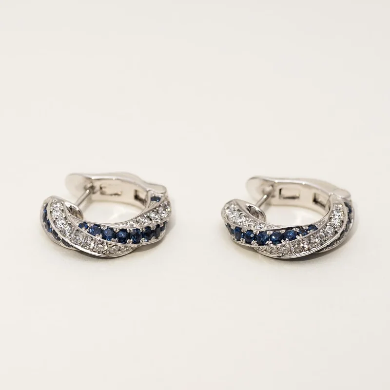 Sapphire Hoop Earrings in 18kt White Gold with Diamonds (3/4ct tw)