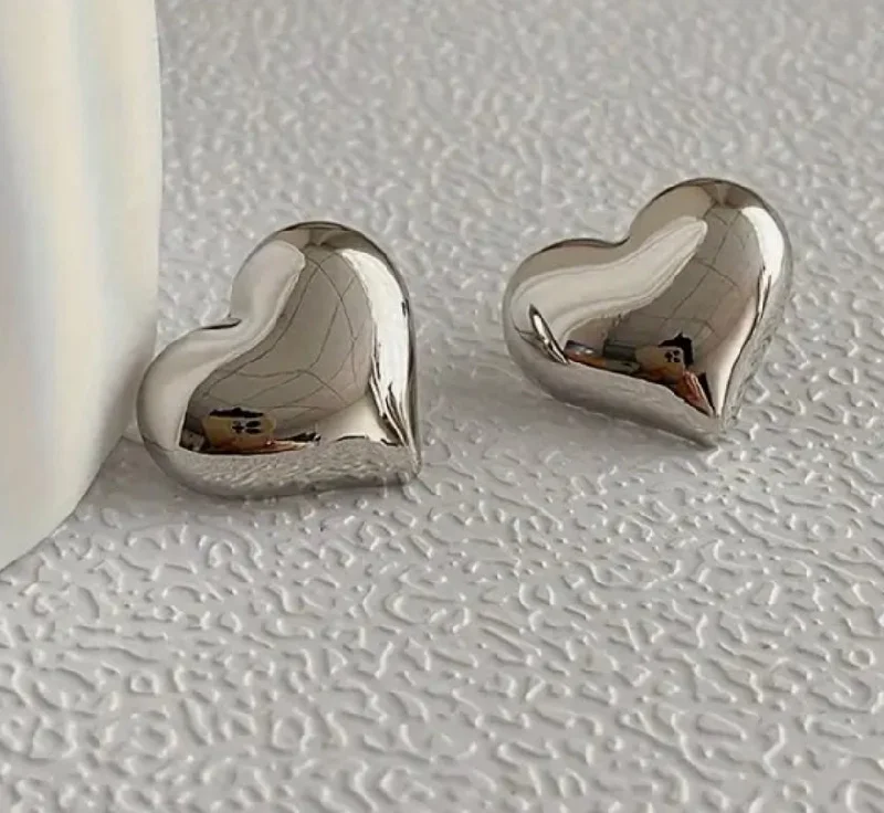 Silver Puffy Heart Studs