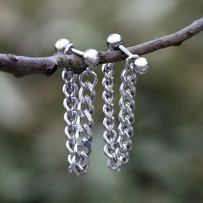 Simple Chain Design Front-back Stainless Steel Earrings