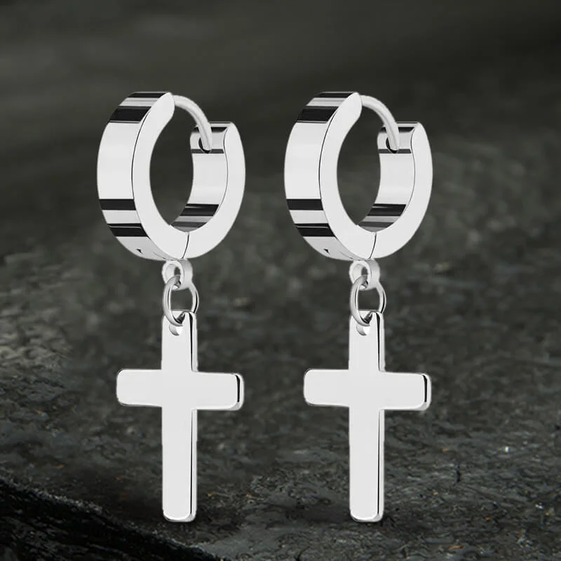 Simple Cross Stainless Steel Hoop Earrings