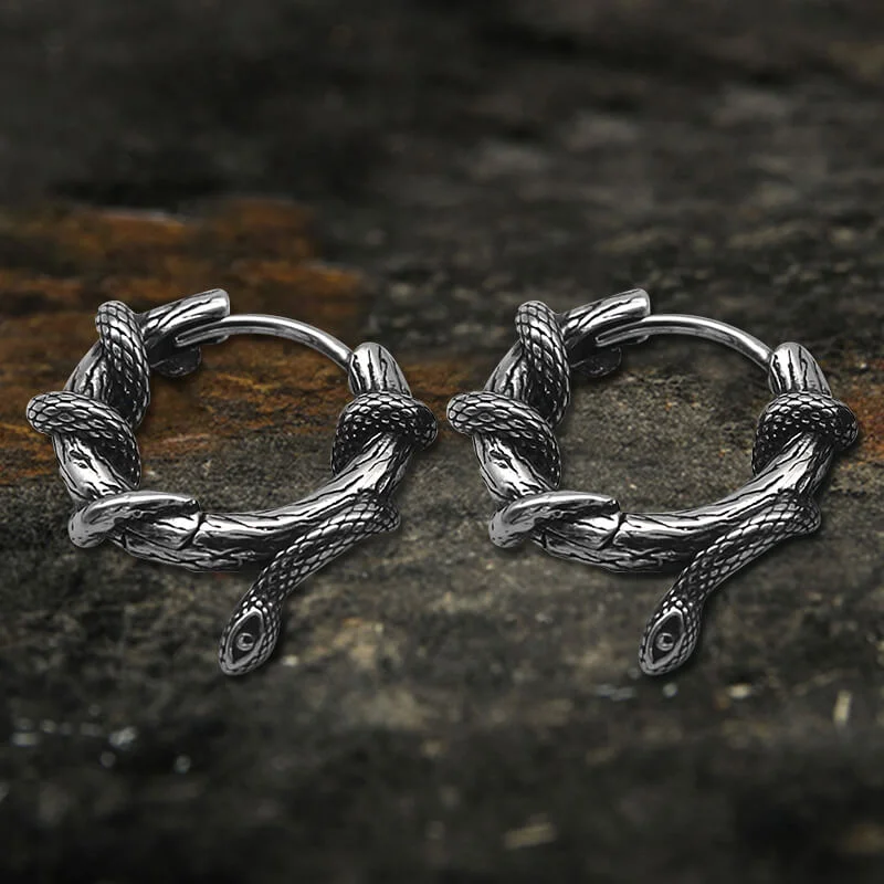 Snake Entwined Vines Stainless Steel Hoop Earrings