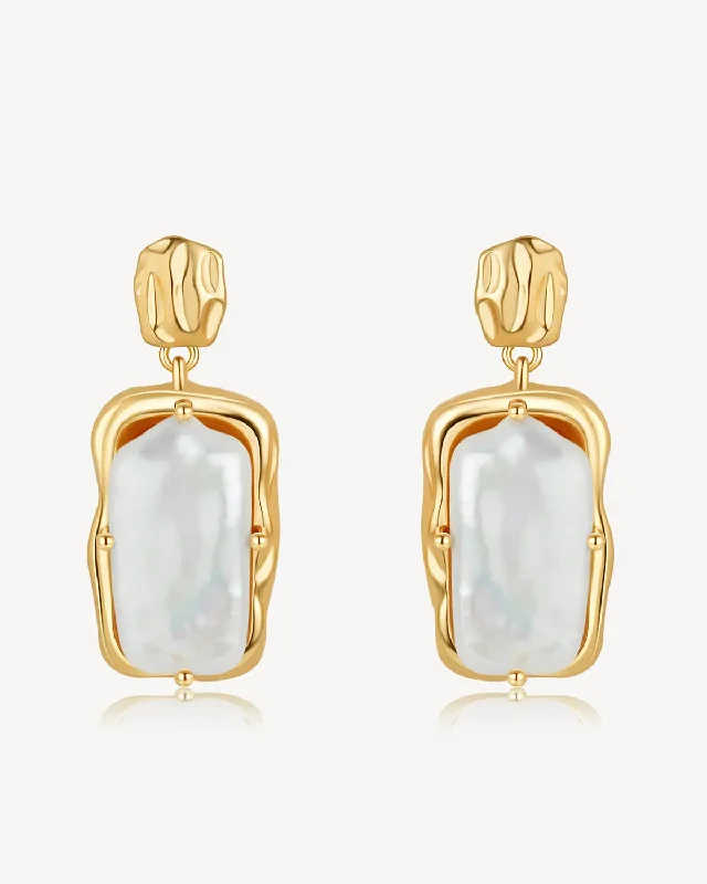 Square Baroque Pearl Earrings