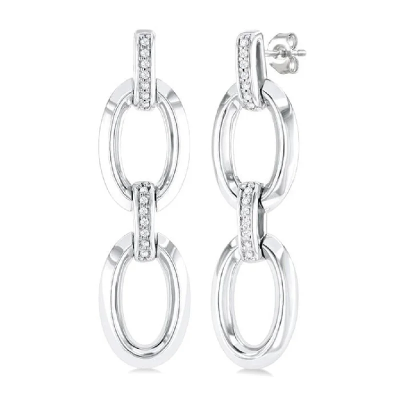 Sterling Silver Open Link Diamond Dangle Earrings