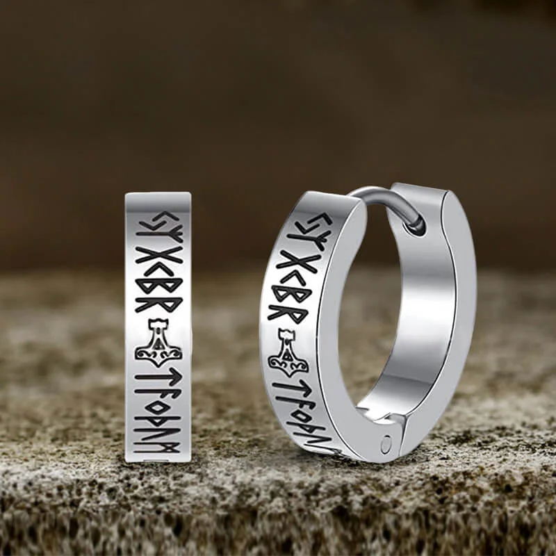 Viking Runes Stainless Steel Huggie Earrings