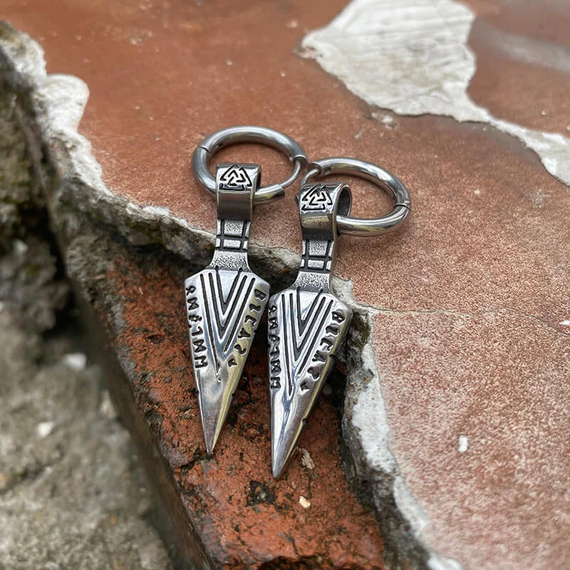 Viking Spear Head Valknut Stainless Steel Earrings