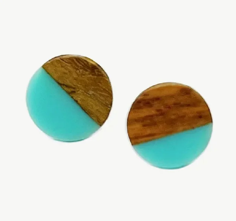 Wood and Turquoise Resin Studs