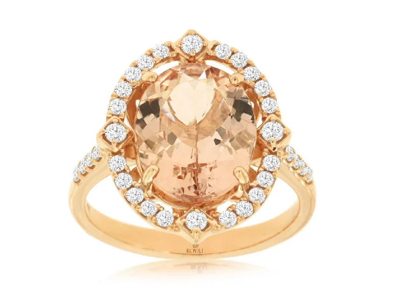 14K Rose Gold Morganite and Diamond Ring