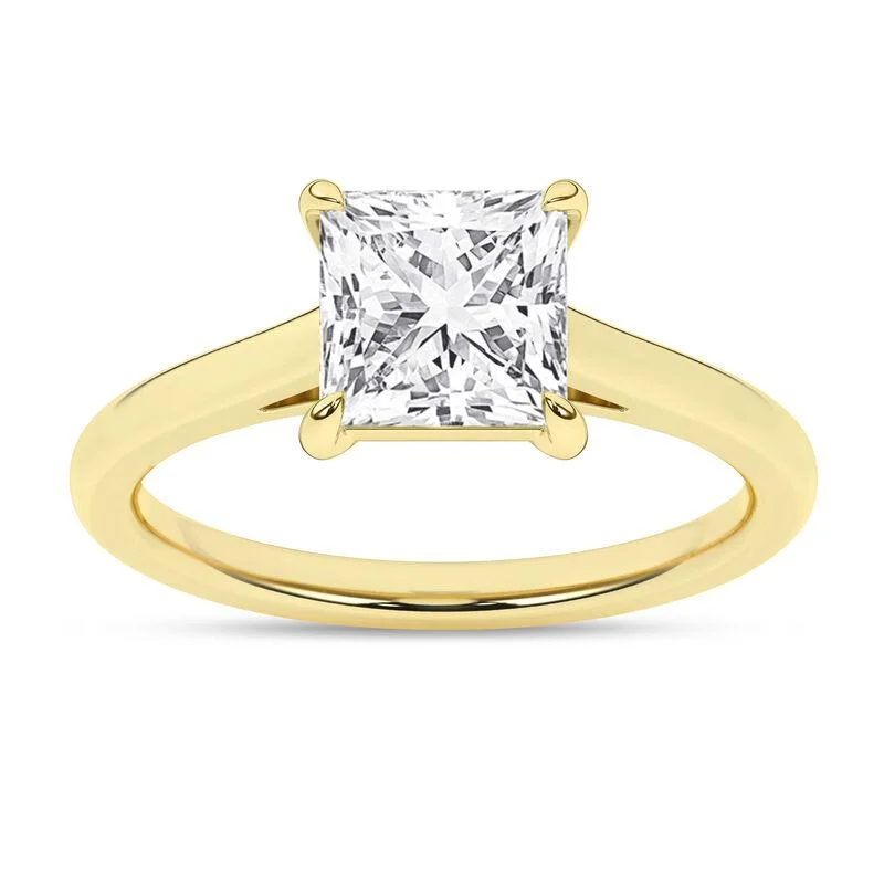 14K Yellow Gold Lab Grown 2ct Princess Diamond Solitaire Engagement Ring