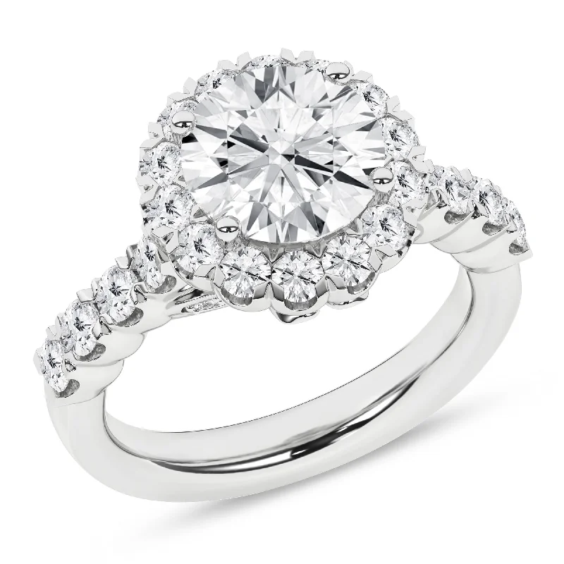 14K White Gold Lab Grown Round Diamond Halo Engagement Ring