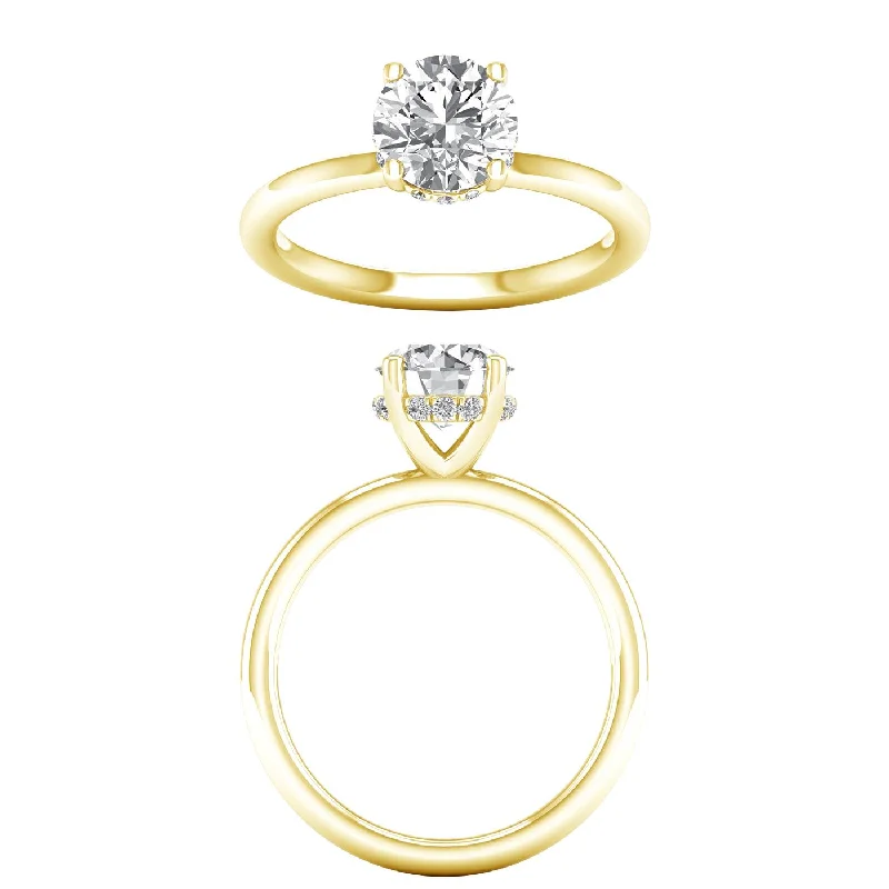 14K Yellow Gold Lab Grown Round Diamond Hidden Halo Engagement Ring