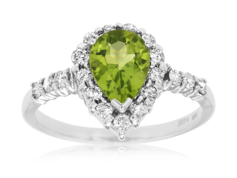 14K White Gold Peridot and Diamond Ring