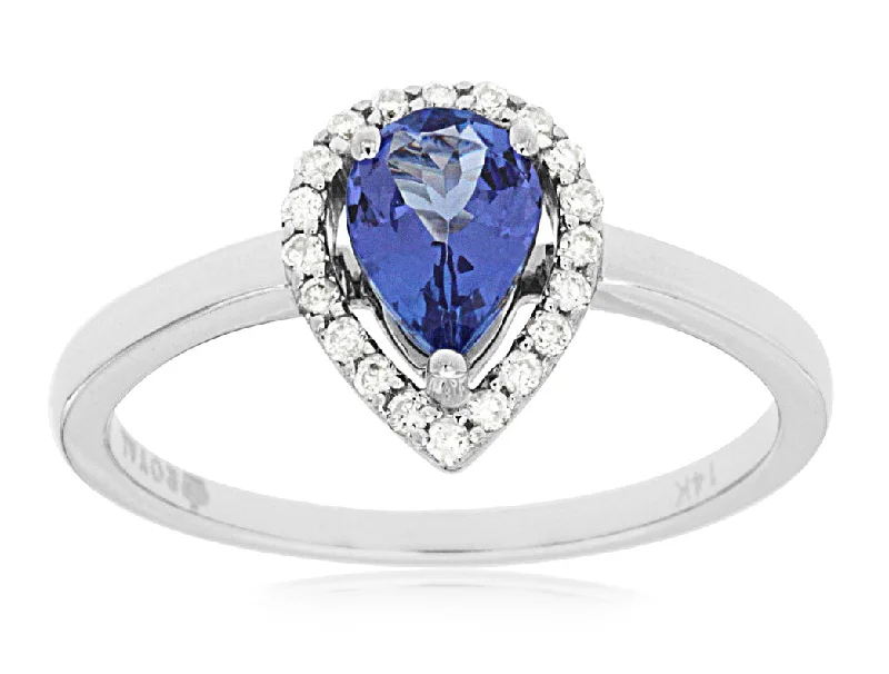 14K White Gold Tanzanite and Diamond Halo Ring