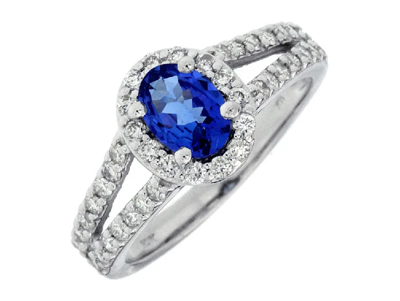 14K White Gold Tanzanite and Diamond Halo Ring