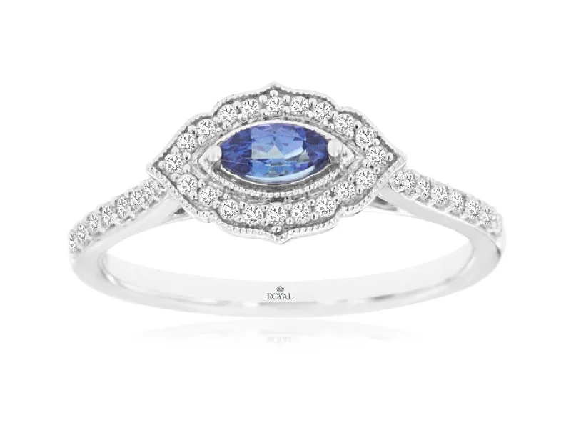 14K White Gold Tanzanite and Diamond Ring