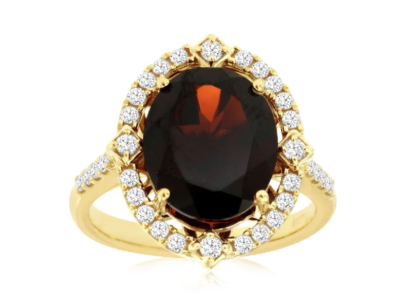 14K Yellow Gold Garnet and Diamond Ring