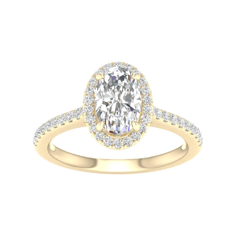 14K Yellow Gold Lab Grown Oval Diamond Halo Engagement Ring