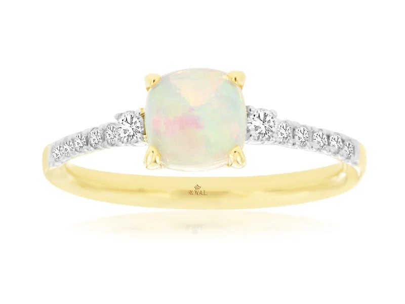 14K Yellow Gold Opal and Diamond Ring