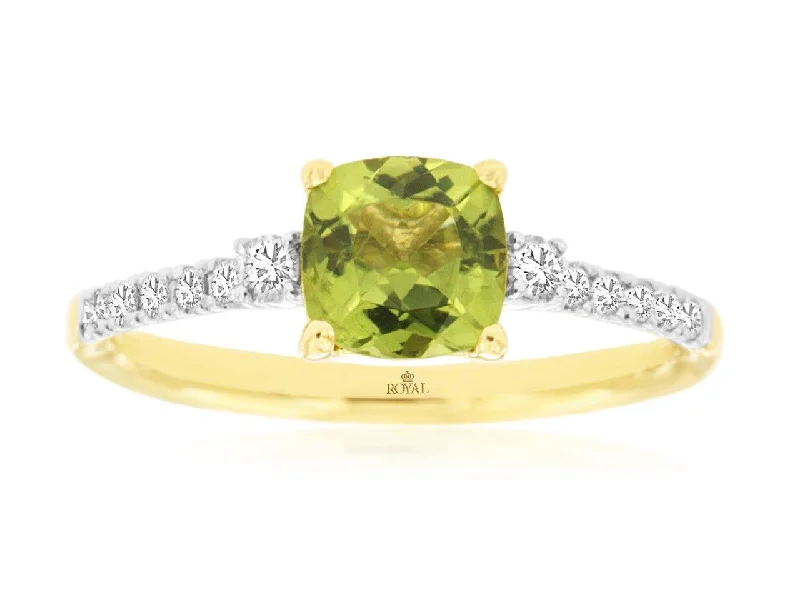 14K Yellow Gold Peridot and Diamond Ring