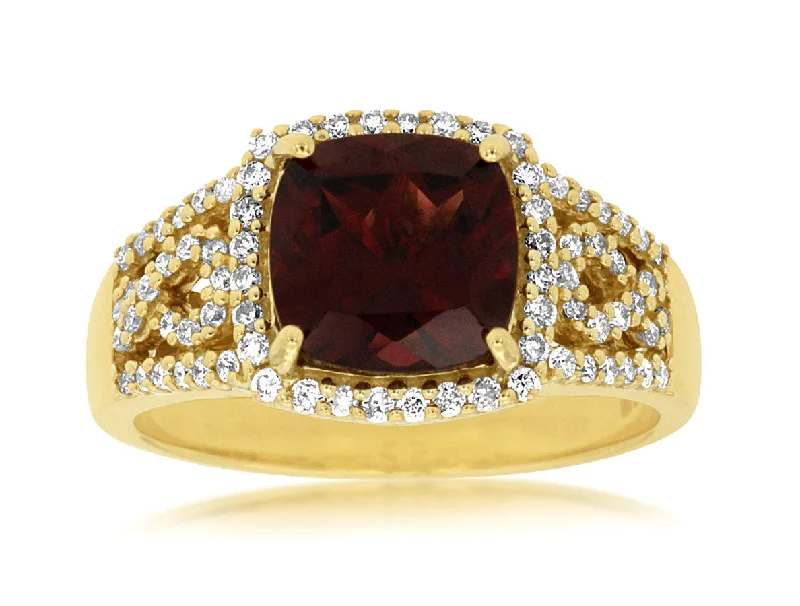 14K Yellow Gold Rhodolite and Diamond Ring