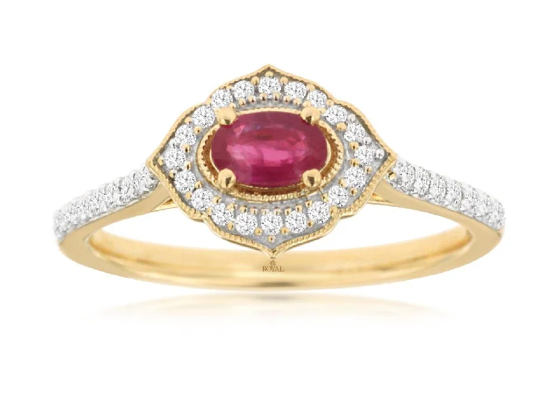 14K Yellow Gold Ruby and Diamond Ring