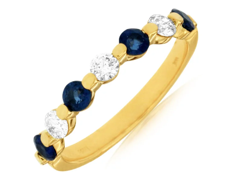 14K Yellow Gold Sapphire and Diamond Band