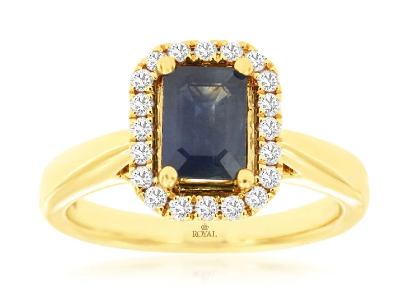 14K Yellow Gold Sapphire and Diamond Ring