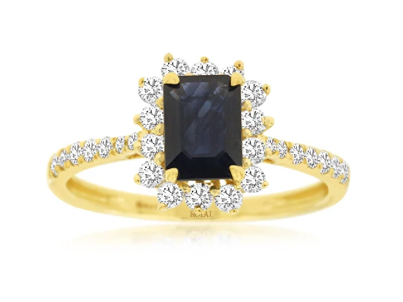 14K Yellow Gold Sapphire and Diamond Ring