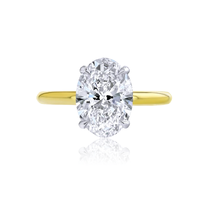 18K Two Tone Lab Grown Oval Diamond Engagement Ring with Hidden Halo