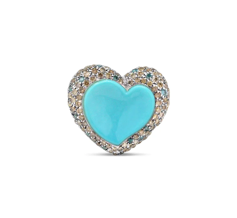 18kt WHITE GOLD TURQUOISE & DIAMOND HEART RING.