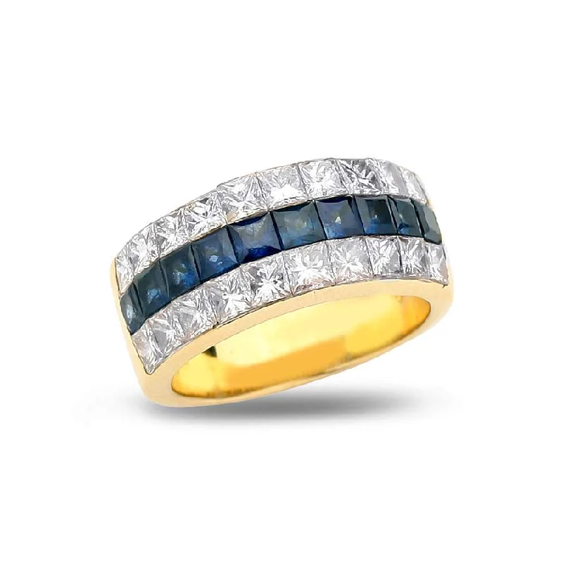 18KT YELLOW GOLD SAPPHIRE AND DIAMOND RING