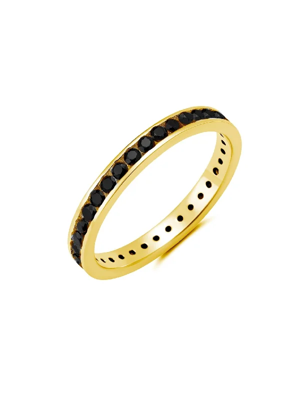 Black Hand Set Cubic Zirconia Eternity Band Engagement Ring Finished In 18kt Yellow Gold