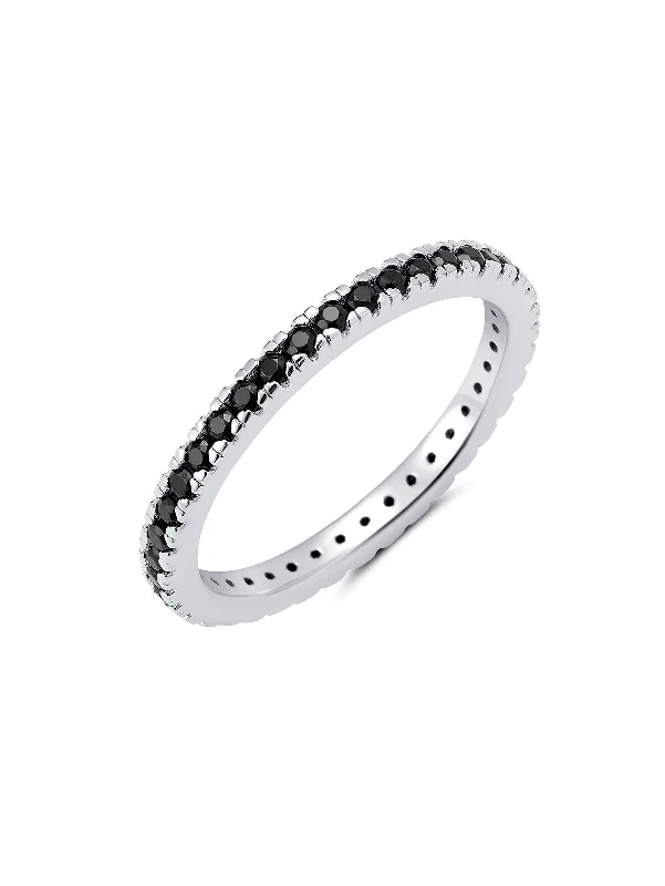 Black Hand Set Cubic Zirconia Step Cut Eternity Band Engagement Ring Finished In Pure Platinum