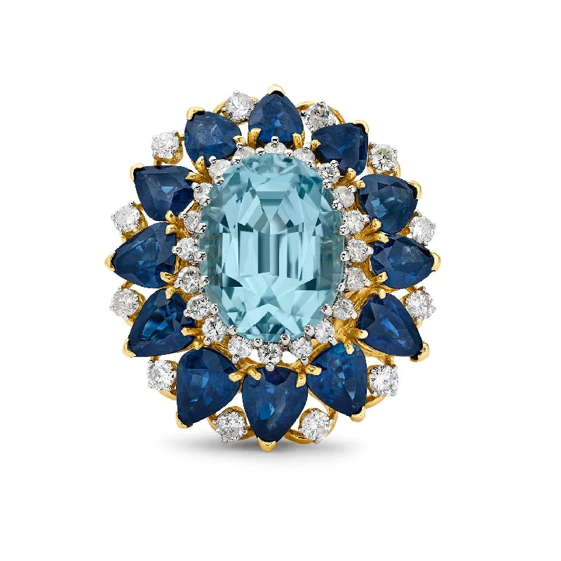 BLUE TOPAZ, SAPPHIRE AND DIAMOND COCKTAIL RING