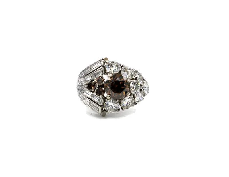 BROWN AND WHITE DIAMOND CLUSTER RING