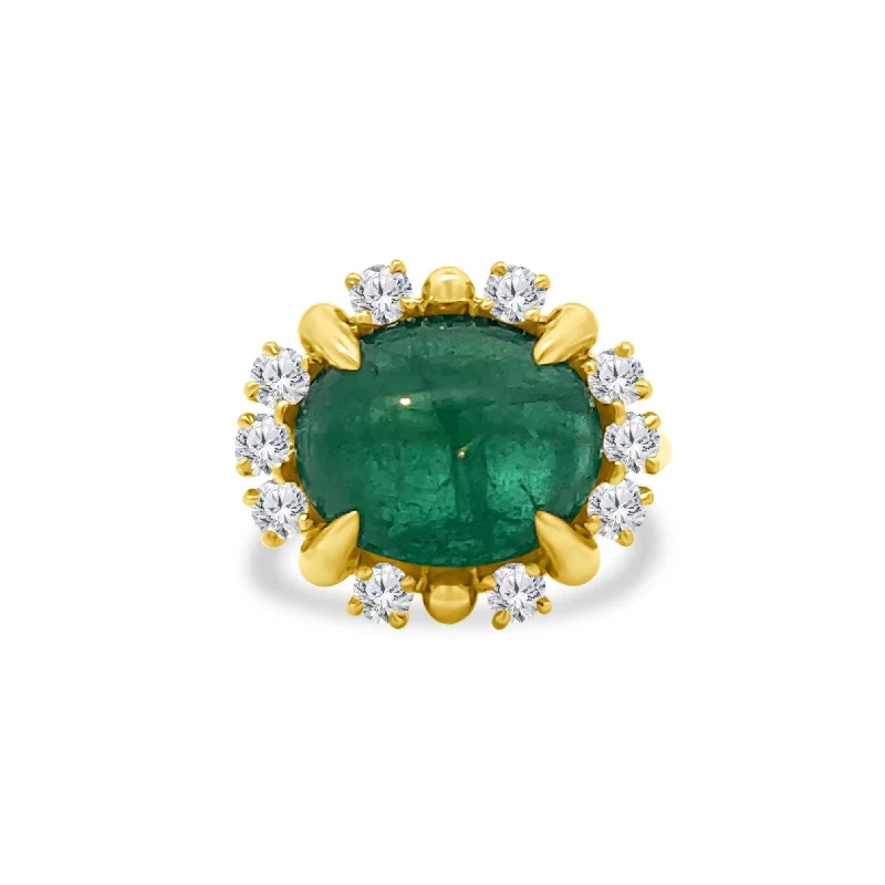 Cabochon Emerald & Diamond Halo Ring