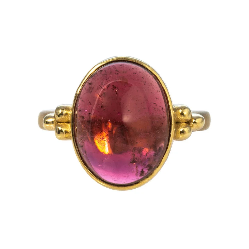 Cabochon Pink Tourmaline 14K Yellow Gold Ring