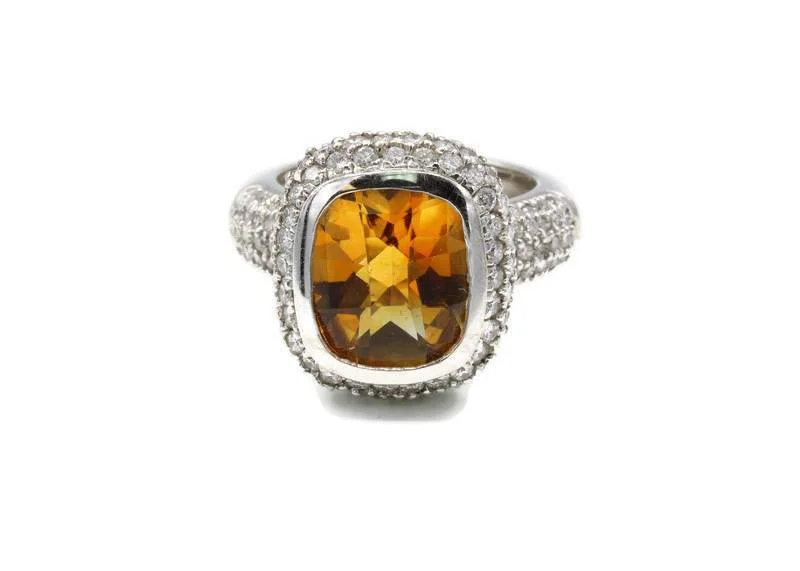 CITRINE AND PAVE DIAMOND RING