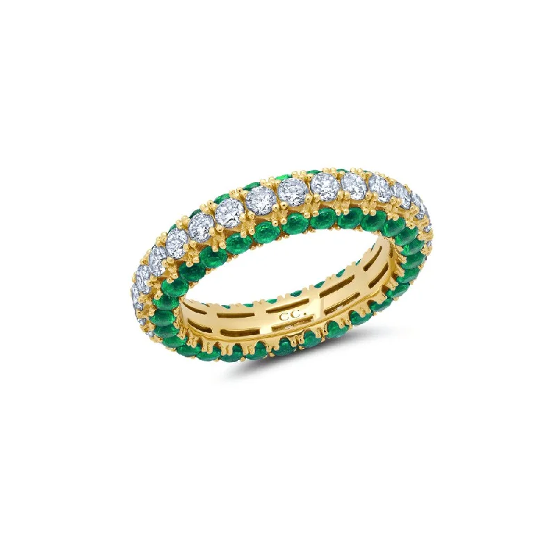 Clear And Emerald Color Round Cut Eternity Band Ring