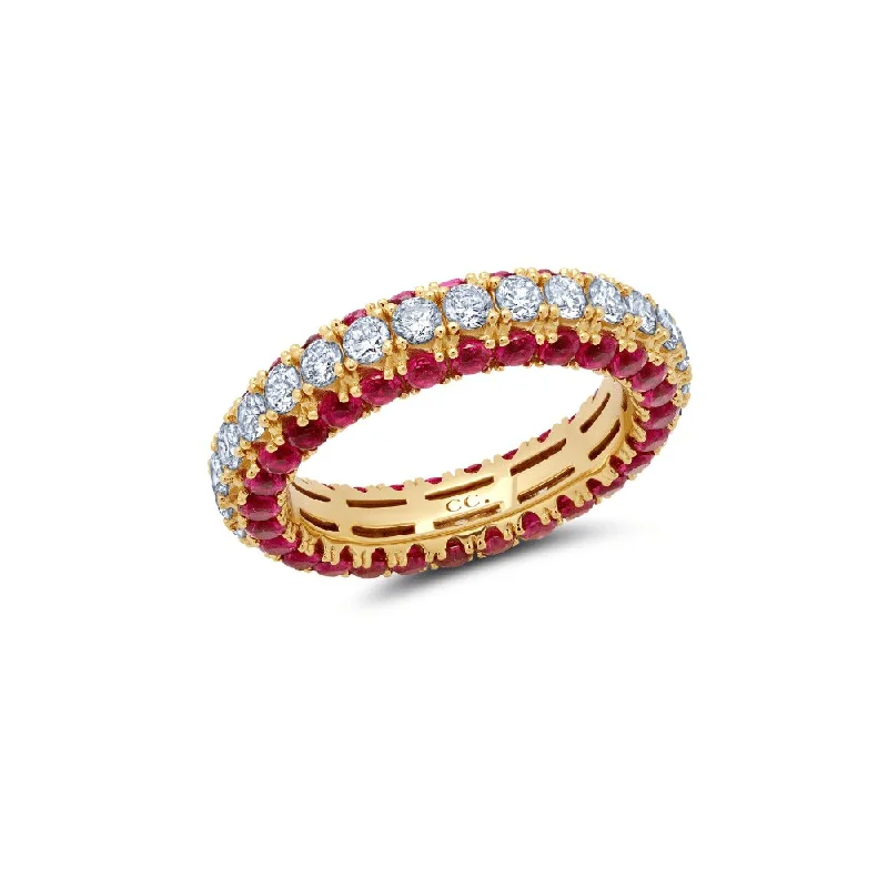 Clear And Ruby Color Round Cut Eternity Band Ring