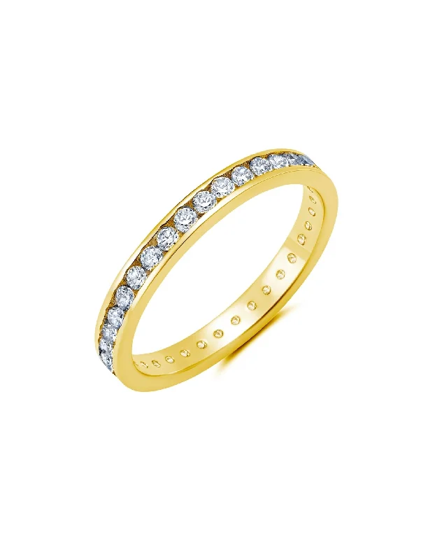 Clear Hand Set Cubic Zirconia Eternity Band Engagement Ring Finished In 18kt Yellow Gold