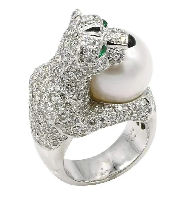 DIAMOND AND PEARL LARGE CAT RING