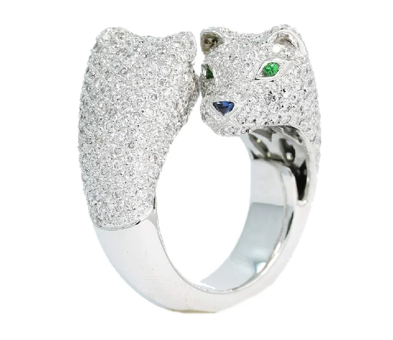 Double Panther Diamond Ring