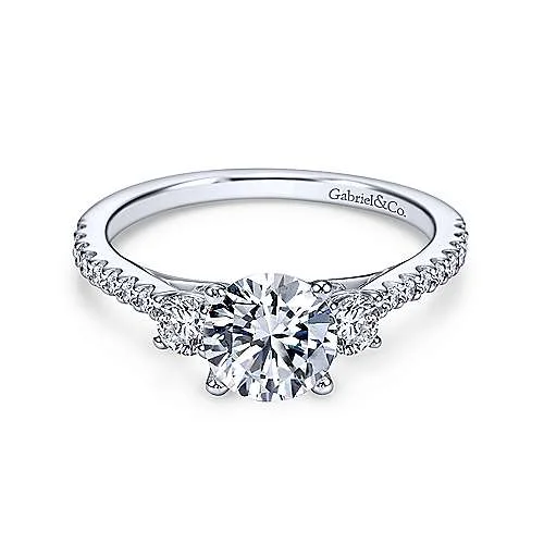 14K White Gold Round Three Stone Diamond Engagement Ring